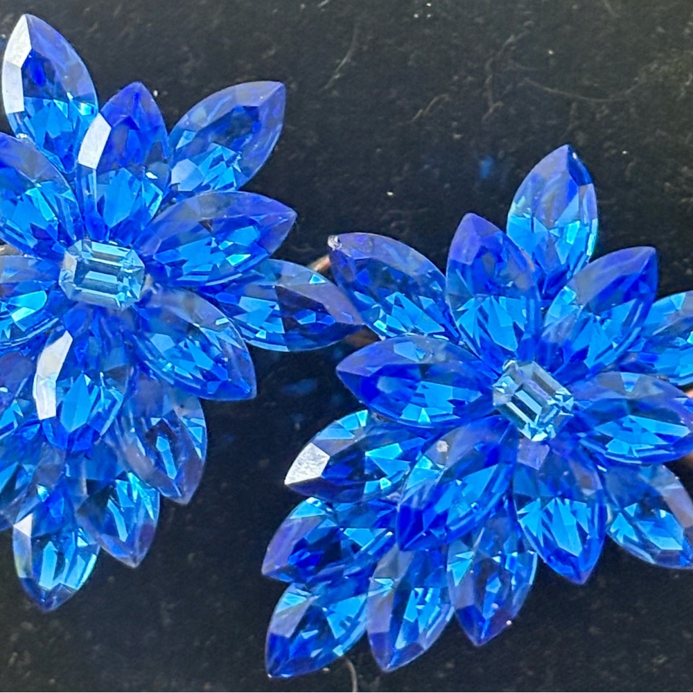 Vintage Erica Courtney Montana Blue Crystal Cluster XL Earring -New Designer